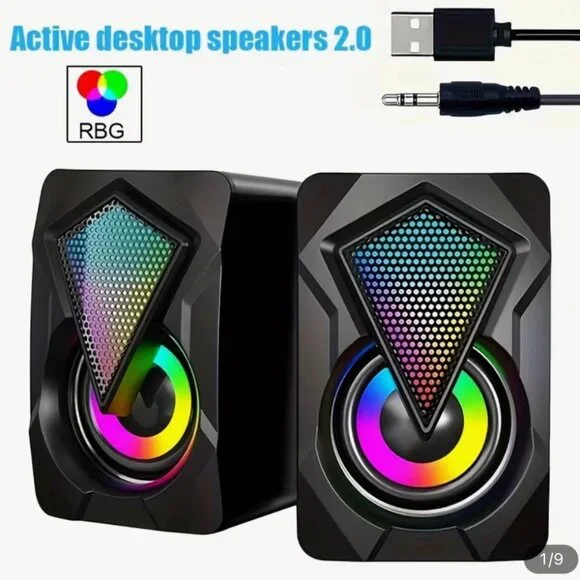 NEW- NJSJ Computer Speakers with Colorful RGB Lights, USB Powered 3.5mm Aux- - Picture 8 of 9